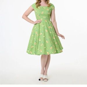 Magnolia Place Green Avocado Print Anna Cotton Swing Dress size small NEW